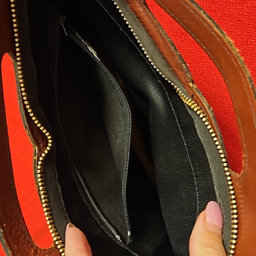Vintage 70s brown 100% leather zipper clutch EUC - Picture 5 of 13